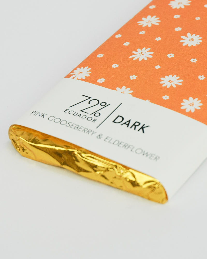 
                  
                    Load image into Gallery viewer, Pink Gooseberry &amp;amp; Elderflower Dark Chocolate Bar - 72% Ecuadorian
                  
                
