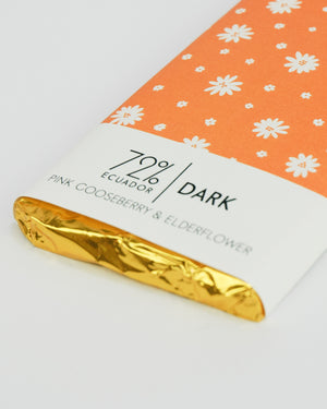 
                  
                    Load image into Gallery viewer, Pink Gooseberry &amp;amp; Elderflower Dark Chocolate Bar - 72% Ecuadorian
                  
                